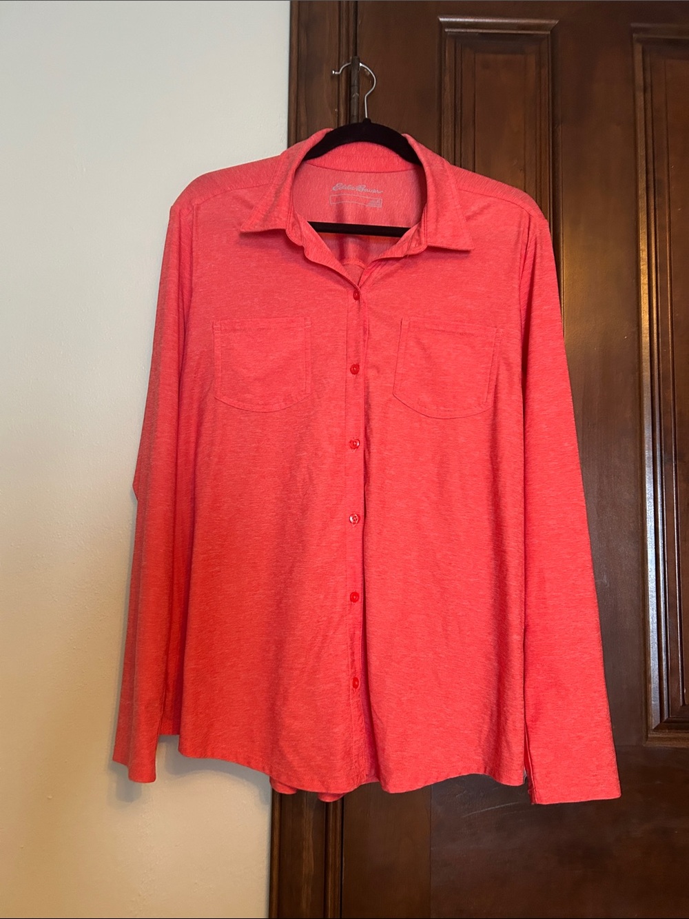 EDDIE BAUER Heather Coral Pink Long-Sleeve Button-Down Shirt
